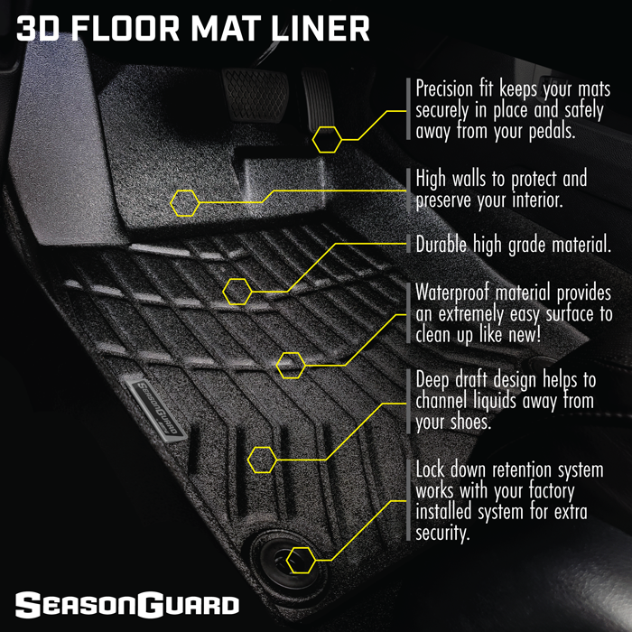 Season Guard 3D Floor Mat Liner, Ford F-150 Raptor Supercrew 2015-2020  Front and Rear Seat 3pc LeadPro Inc